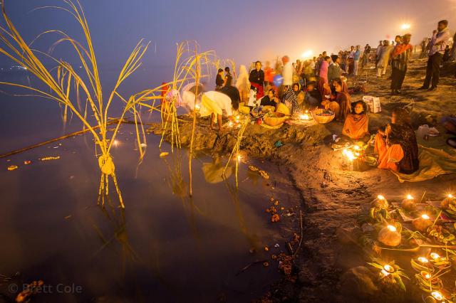 Brett Cole Photography | Offerings on the banks of the Ganges River during Chhath Puja, Varanasi, India. Chhath Puja is a devotion to the Sun God Sury... photo